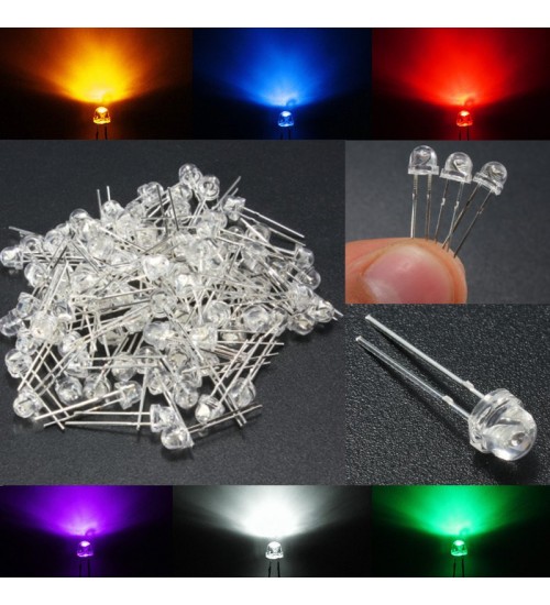 100PCS 5MM 6 Color Straw Hat LED Emitting Diodes Water Clear DIY Wide Angle Light