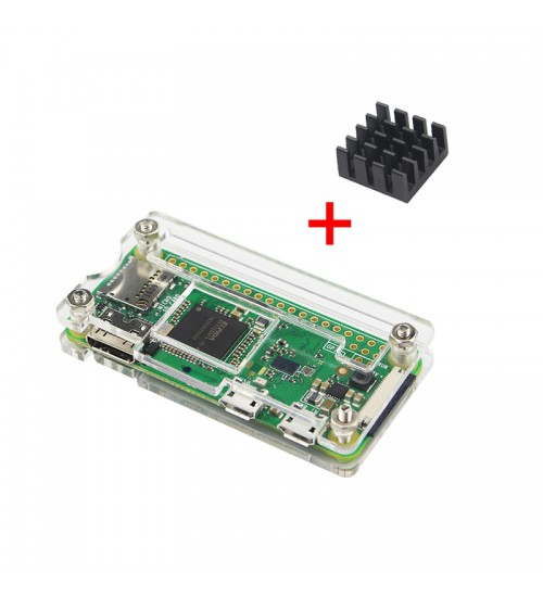 Tranparent Acrylic Case + Aluminum Heat Sink  For Raspberry Pi Zero W/V1.3